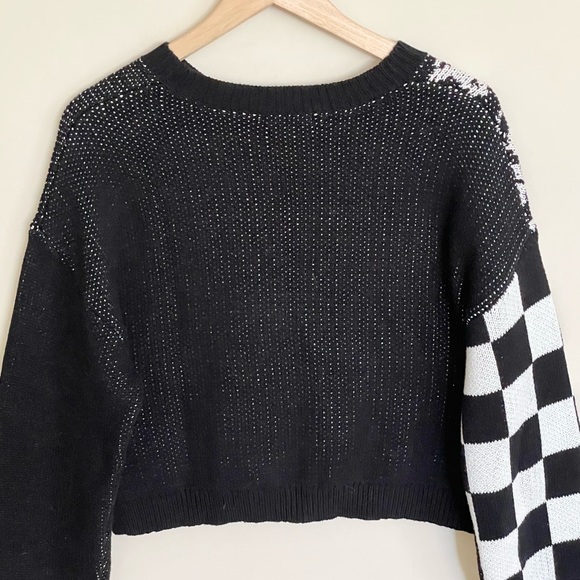 BP Nordstrom Yin Yang Checkered Black White Cropped Crew Sweater Women’s Medium - Picture 7 of 8
